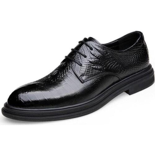 Business Men Shoes Black Genuine Leather Men Shoes Luxury Brand Mens Wedding Dress Shoes Lacing Formal Shoe Man New