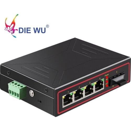 Fiber 5 Port industrial Network switch 1 Fiber SFP 4 RJ45 switch 10/100Mbps DIN Rail Type Network adapter Signal Strengthen