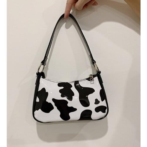 Milk Cow Print Womens Bag Fashion Women Handbags Baguette Shape Female Shoulder Crossbody Underarm Bag For Women 2020 purses