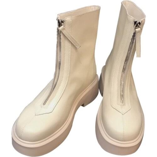 Women Casual Leather Boots Luxury Trainers Platform Boots Height Increasing Zip High-TOP Autumn Black Shoes