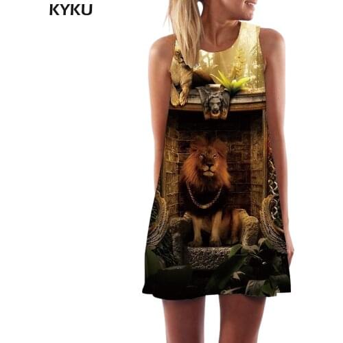 KYKU Lion Dress Women Metal Korean Style Animal Ladies Dresses Forest Sexy King Party Womens Clothing Summer New Large Sizes