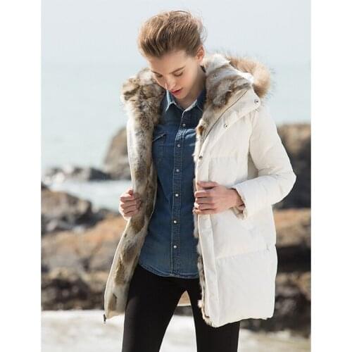 Winter Jacket Women 2020 Europe White Duck Down Hood Parka Rabbit Liner Raccoon Fur Colllar Thick Coat Plus Szie HJ365