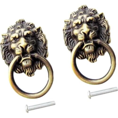 2x Retro Cabinet Door Drawer Bin Dreser Handle Pull Knob Hardware- Lion Head