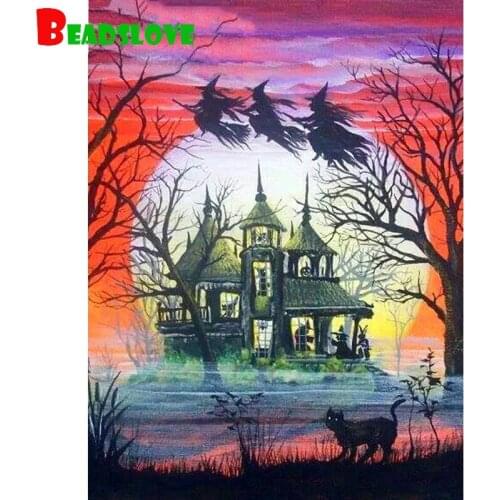 DIY Diamond Painting Witch Cartoon Mosaic Diamond Embroidery Castle Full Square Picture Of Rhinestone Halloween Gift