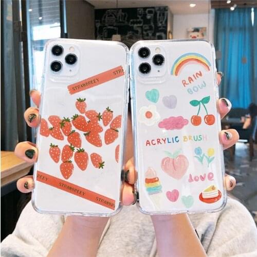 GYKZ Cartoon Cherry Rainbow Clear Phone Case For iPhone XS MAX X 11 Pro SE 2020 X XR 7 6 8 Plus Strawberry Soft TPU Cover Fundas