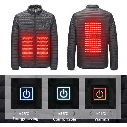 New Infrared USB Heated Down Jacket Men Thermal Outdoor Electric Battery Abdominal Back Heating Long Sleeves Winter Clothes