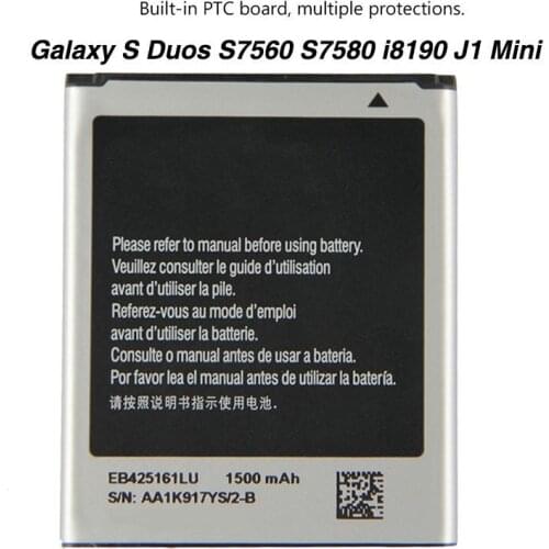 Original EB425161LU Battery For Samsung GT-S7562L S7560 S7566 S7568 S7572 S7580 i8190 S7582 SM-J105H J1 1500mAh