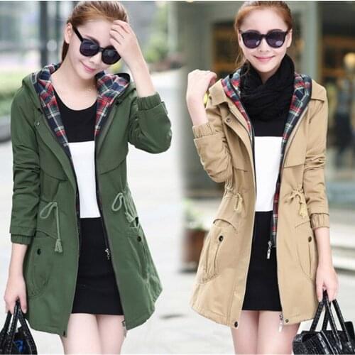 2021 Spring Autumn New Female Trench Coat Korean Fashion Zipper Slim Waist Hooded Overcoat Women Cotton Casual Long Windbreaker