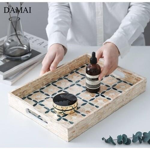Color Shell Wood Trays Decorative Rectangle Jewelry Cosmetic Storage Display Tray Household Afternoon Tea Tea Set Dessert Plates