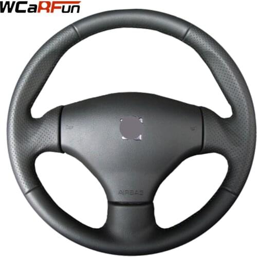 WCaRFun Customized Name Hand stitched Black Artificial Leather Car Steering Wheel Cover for Peugeot 206CC 2005 206 2003