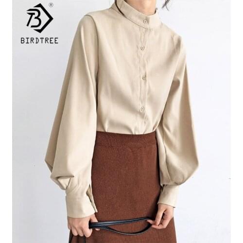 New Arrival Summer Lolita Style Women Blouse 2019 Casual Lantern Sleeves Shirt Female Tops Solid Stand Collar Shirts T91015R