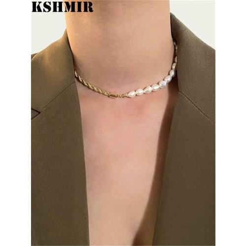 Kshmir Retro gold chain freshwater pearl necklace for women fashion exaggerated collarbone chain 2020