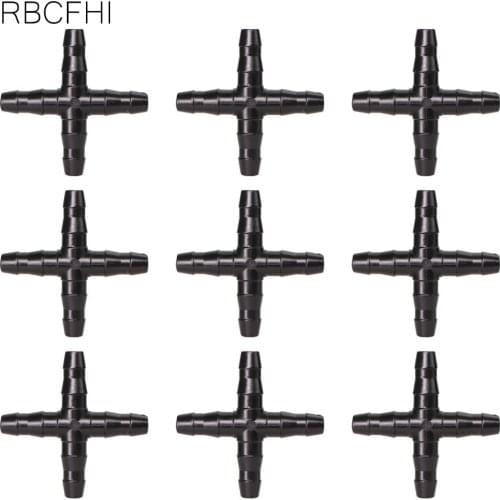 RBCFHl 100PCS Garden Water Adapter 4/7mm Equal Cross Connects 1/4'' Barb Coupling Adaptor Garden Micro Irrigation Drip Fittings