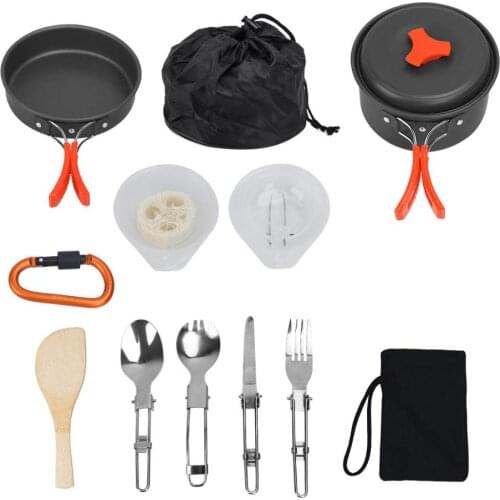 11pcs/set 1-2 People Aluminmum Portable Outdoor Camping Hiking Cookware Backpacking Cooking Picnic Bowl Pot Pan Kits