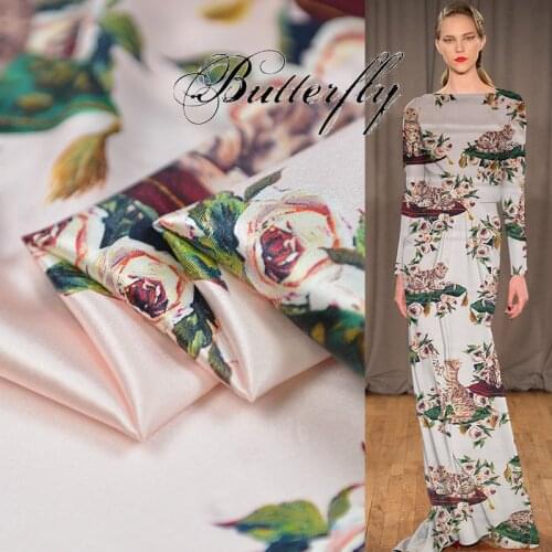 140 cm width stretch silk satin fabric meter new cat print mulberry shirt dress spandex fabric wholesale silk cloth
