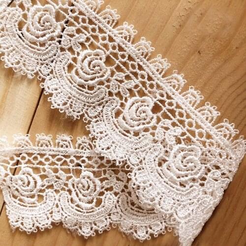 15yards/lot Embroidered Black Lace Trims White Water Soluble Flower Ribbon LACE Fabric Appliques DIY Sewing Garments Accessories