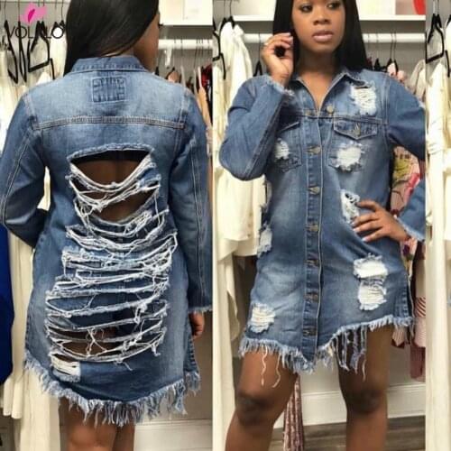 2020 Women Basic Coat Denim Jacket Women Winter Denim Jacket For Women Jeans Jacket Hole Women Denim Coat Loose Fit Casual Style