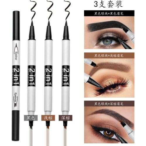 3Pcs/set 2 in 1 Microblading Eyebrow Eyeliner Pen Waterproof Fork Tip Eyebrow Tattoo Pencil Sketch Liquid EyeBrow Pen