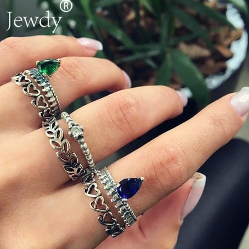 6Pcs/set Vintage Heart Crystal Rings Set For Women Retro Geometric Finger Midi Knuckle Rings Boho Statement Jewelry Gift