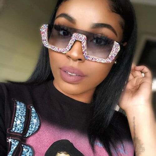Diamond Semi-Rimless Square Sunglasses Women Rhinestone Retro Gradient Sun Glasses Vintage Oversized Feminino Eyeglasses UV400