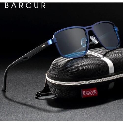 BARCUR Polarized Men Sunglasses Square Stainless Steel Frame TR90 Sun glasses Oculos De Sol gafas