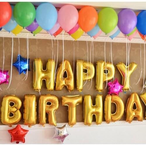 Free Shipping 16" Glod/Sliver 13pcs= HAPPY BIRTHDAY Foil Letters Balloons Kids Birthday Party Decorations Letter Balls Supplies