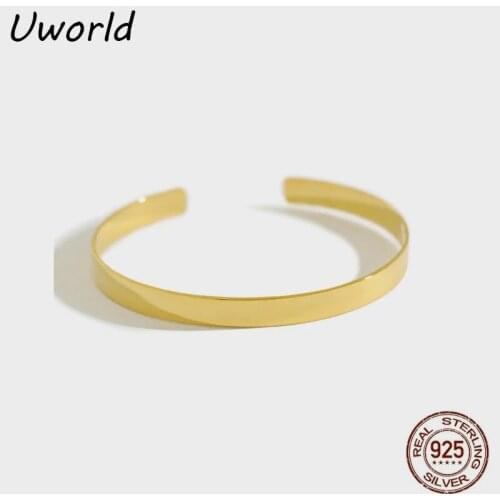 Minimalist S925 sterling silver cuff bangle female jewelry INS simple 18k golden smooth open bracelet