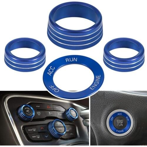 Chuang Qian 4pcs Air Conditioning Button Cover & Engine Start Button Knob Trim for 2015-2020 Dodge Challenger Charger (Blue)