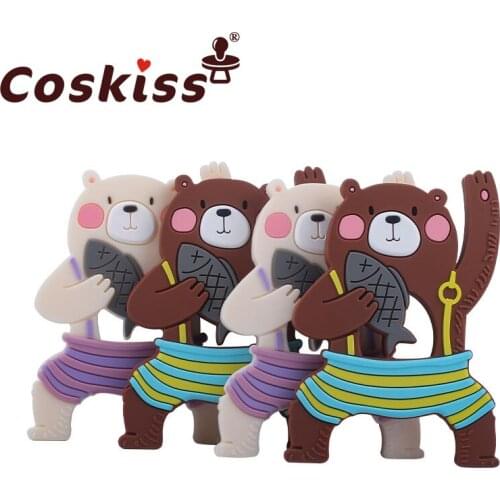 Coskiss 1pcs Bear Silicone Teether Food Grade Baby Cartoon Animal Teethers Teething Necklace Pendant Kids Toys BPA Free
