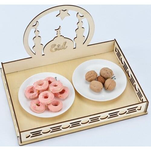 Wooden Eid Ramadan Party Food Serving Tray Tableware Dessert Pastry Tray Display Holder Decor Ramadan Muslim Ornaments