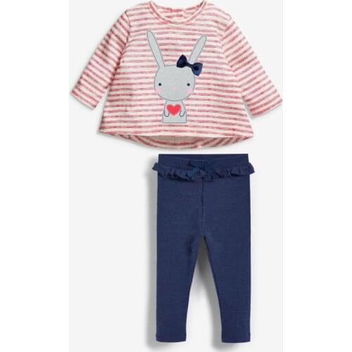 Baby Clothing Suit 2021 New Kids Casual Outfit Girls Cartoons Bunny Long Sleeves Striped Sweatshirt Trousers 2 Piece 2-7 Years
