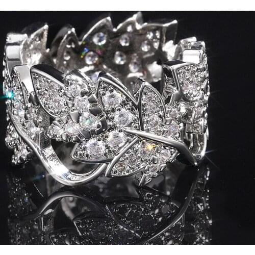 Exquisite White Zircon Leaves Rings For Women Shiny Fashion Silver Color Ring Valentine Day Accessories Charm Female Decotions