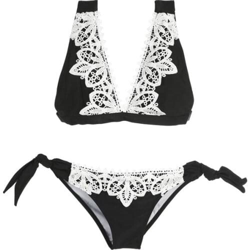 Lace Swimsuits Women sexy Summer 2018 bikini set Bandage Push Up Bikini top side tie bathing suits Monikini beachwear swimwear