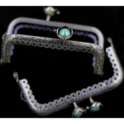 Square Ruflled Metal Purse Bag Frame Kiss Clasp Women Clutch 8.5cm Green Flower Head DIY Handbag Handle Hardware Accessories