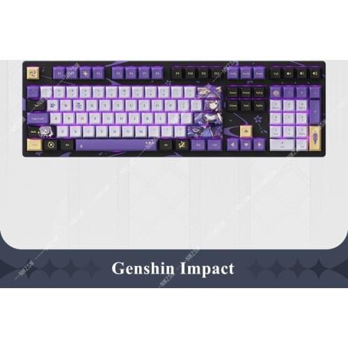 Genshin Impact Keqing Mechanical Keyboard keycap with Neon Quickrain Theme cosplay