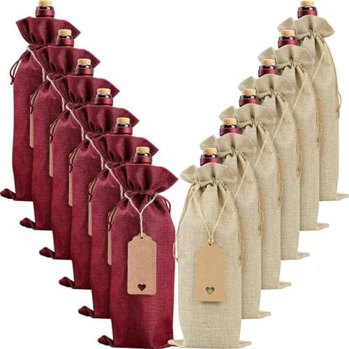 Burlap Wine Bags Wine Gift Bags, 20 Pcs Wine Bottle Bags with Drawstring, Tag & Rope, Reusable Wine Bottle Covers Bags