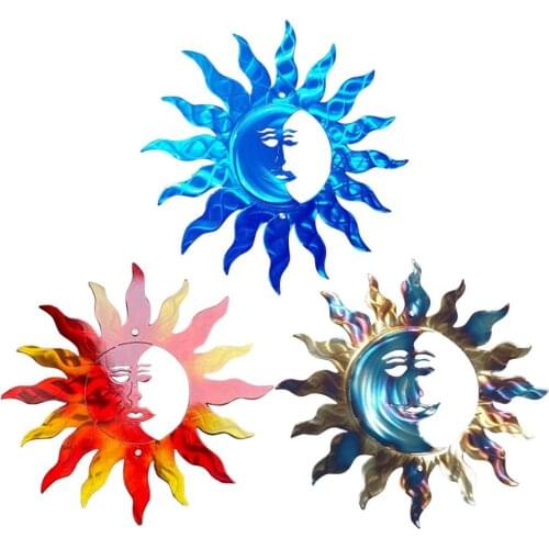 Metal Wall Art Sun And Moon Statue Hanging Ornament Wrought Iron Wall Decorative Crescent For Living Room Hallway Fence