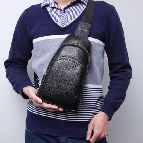Mens Chest Bags Genuine Leather Man Crossbody Bag For Young College Students Casual Men Sling Bags High Quality Shoulder Bag
