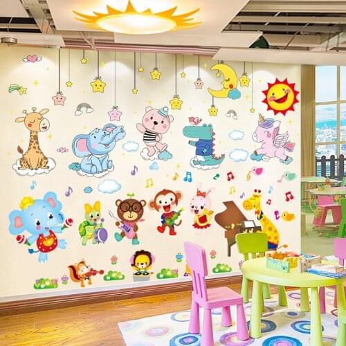 [SHIJUEHEZI] Animals Wall Stickers DIY Giraffe Elephant Bear Wall Decals for Kids Rooms Baby Bedroom Nursery House Decoration