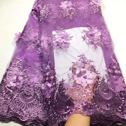 Nigerian Lace Fabric 2020 High Quality Lace 3d Lace Fabric Wedding Lavender African With Beads Nigerian French Lace Fabric M2843