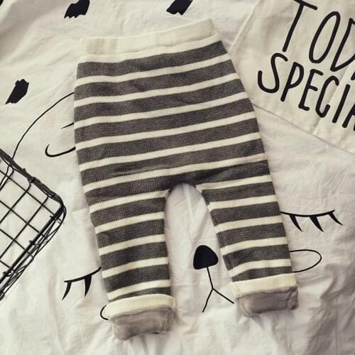 Autumn Winter Baby Knitted Pants Children Boys Girls Striped Elastic Trousers Warm Thick Clothing For 1-5Y Kids