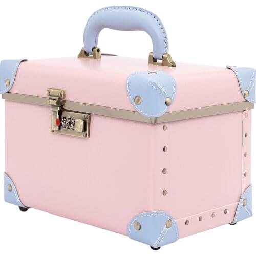 Urecity Portable Makeup Box Organizer Case Leather Storage with Combination Lock