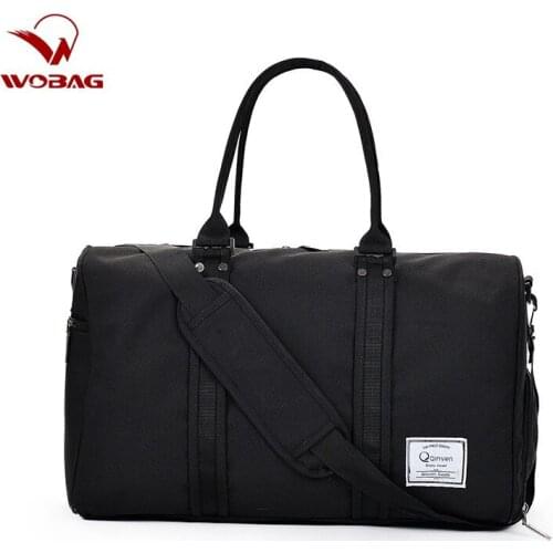Casual Men Fitness Training Sports Bag Short-Distance Oxford Solid color Large Capacity Female Luggage Bag Blue/Gray/Black