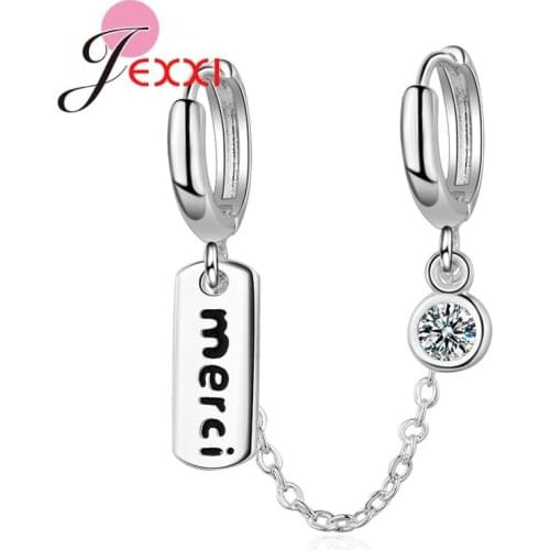 Solid 925 Sterling Silver Double Drop Earrings Chain Small Round Circle Chain Type Tassel Earrings Two Ear Holes Helix Piercing