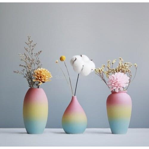 Modern Rainbow Prints Vase Colorful Ceramic Flower Vase 6 Design Desktop Mini Vase Home Decorative Centerpiece