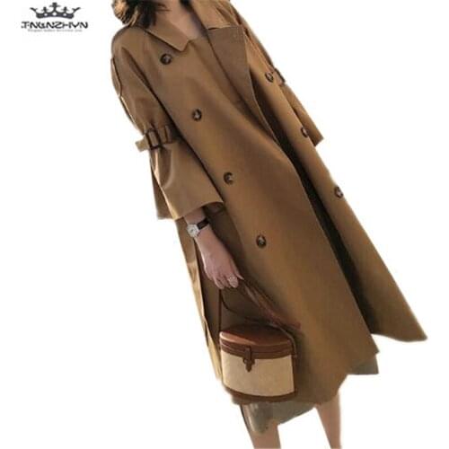Tnlnzhyn 2019 Spring Autumn Fashion Loose Windbreaker Coats Women Double Breasted Trench Coat Turn Down Collar Outerwear A51