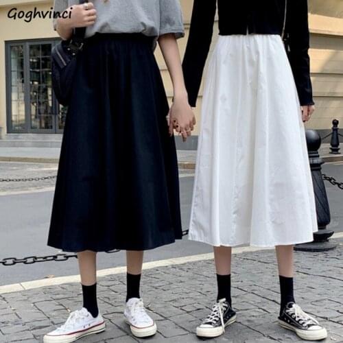 Skirts Women Mid-calf Solid Summer New Arrivals All-match Streetwear Preppy Popular Korean Style Comfortable Casual Trendy Mujer