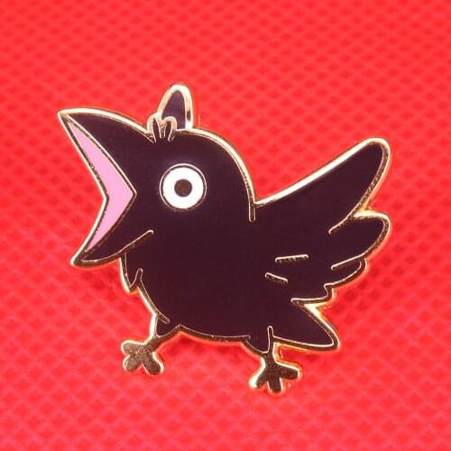 Funny Foraging Bird Pin Black Crow Badge Witch Gift