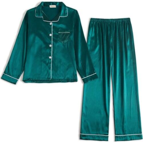 Womens Man Silk Satin Pajamas Long Sleeve Loungewear Two-Piece Sleepwear Button-Down Pj Set Sleepwear Loungewear