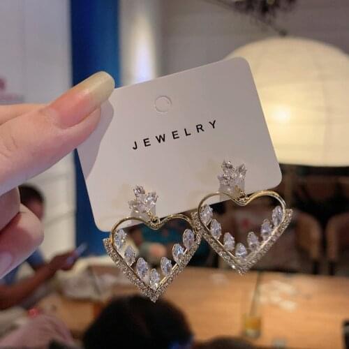 Origin Summer Sweet Love Heart Hollow Out Dangle Earring for Women Bling Bling Rhinestone Wedding Earring Jewelry Pendientes